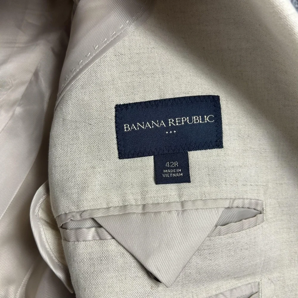Banana Republic Blazer Mens 42R Beige Linen Cotton 3‎ Button Sport Coat Summer